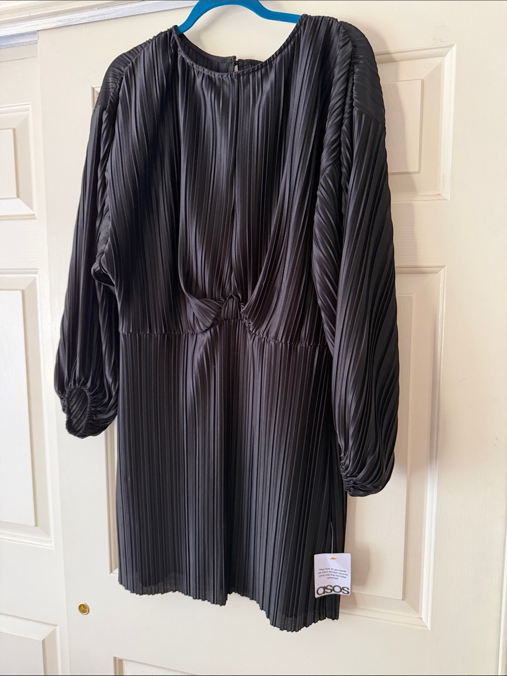 ASOS Black Pleated Long-Sleeve Tie-Front Dress